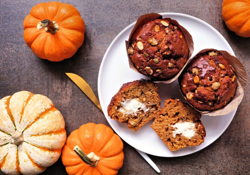 Pumpkin muffins with butter and mini pumpkins